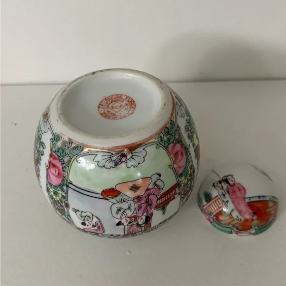 Vintage porcelain Japanese ginger jar pink and green - Picture 10 of 11